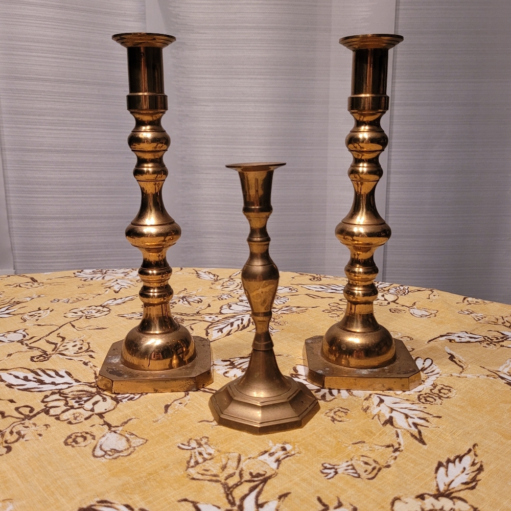 3 pc Mid Century Vintage Brass Candle Holders